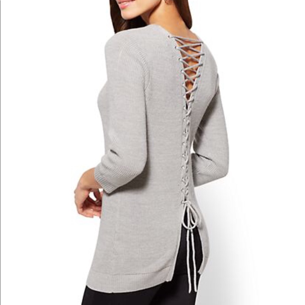 Lace Up Crew Neck Dressy Sweater